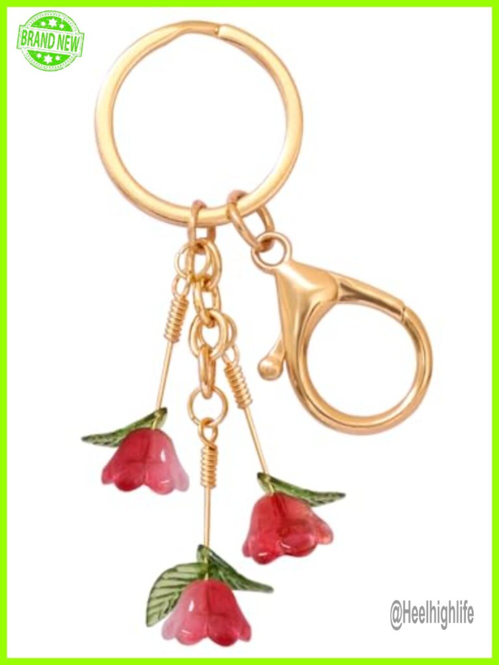 Handmade Glass Metal Tulip Keychain Bag Charm Purse Accessory